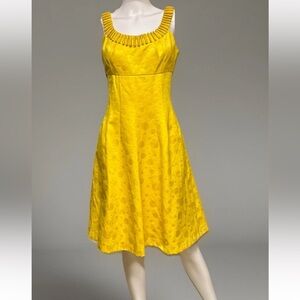 Maggy London Vibrant Yellow Fit & Flare A-Line Cocktail Dress Jacquard Sz 8 NWOT